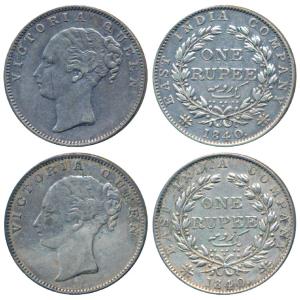 Victoria Queen, Silver Rupee, 1840, continuous legend, Madras Mint, English Head, S incuse