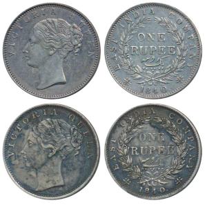 Victoria Queen, Silver Rupee, 1840, continuous legend, Bombay Mint, English Head, rev. I, 