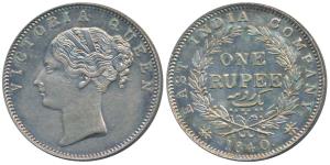 Victoria Queen, Silver Rupee, 1840, continuous legend, Bombay Mint, English Head, rev. I, 