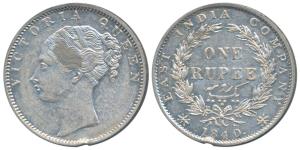 Victoria Queen, Silver Rupee, 1840, continuous legend, Calcutta Mint, English Head with Mo