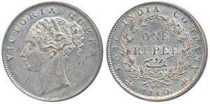 Victoria Queen, Silver Rupee, 1840, continuous legend, Calcutta Mint, Indian Head, 35 Berr