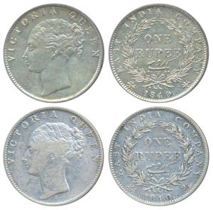 Victoria Queen, Silver Rupee, 1840, continuous legend, Calcutta Mint, English Head with Mo