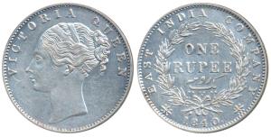 Victoria Queen, Silver Rupee, 1840, continuous legend, Calcutta Mint, Indian Head, 35 Berr