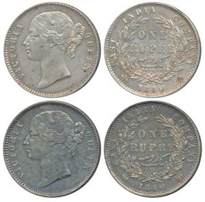 Victoria Queen, Silver Rupee, 1840, divided legend, Calcutta / Bombay Mint, WW raised, 28 
