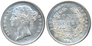 Victoria Queen, Silver Rupee, 1840, divided legend Calcutta / Bombay Mint, WW raised, 28 B