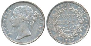 Victoria Queen, Silver Rupee, 1840, divided legend, Madras Mint, WWS raised, 28 Berries, (