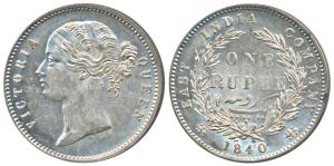 Victoria Queen, Silver Rupee, 1840, divided legend, Calcutta / Bombay Mint, WW raised, 28 