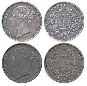 Victoria Queen, Silver Rupee, 1840, divided legend, Calcutta / Bombay Mint, WW raised, Un-