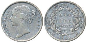 Victoria Queen, Silver Rupee, 1840, divided legend, Calcutta Mint, Mule, WW raised, 25 Ber