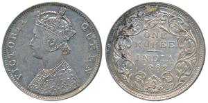 Victoria Queen, Silver Rupee, 1862, Madras Mint, B / II, Pineapple cone over O of ONE, elo