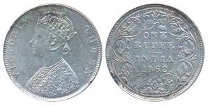 Victoria Queen, Silver Rupee, 1862, Bombay Mint, D / II, double lines to the curves of the