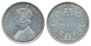 Victoria Queen, Silver Rupee, 1862, Calcutta Mint, B / III, 150 ridges, 30.6 mm, (Prid 60)