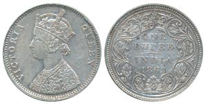 Victoria Queen, Silver Rupee, 1862, Bombay Mint, Mule, A / II, only ‘v’/ no crescent; elon