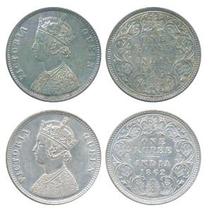 Victoria Queen, Silver Rupee, 1862, Calcutta Mint, A / I, with crescent & without crescent