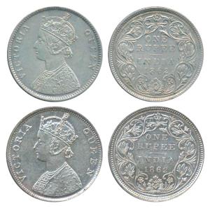 Victoria Queen, Silver Rupee, 1862, Calcutta Mint, A / II, plain cone over E of ONE and re