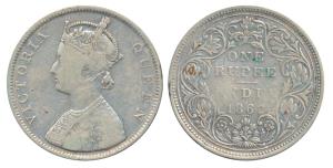 Victoria Queen, Silver Rupee, 1862, Bombay Mint, B / II / 2 / 3 (Prid 74). Fine+, Rare.