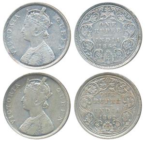 Victoria Queen, Silver Rupee, 1862, Bombay Mint, B / I / 0 / 4, (Prid 80); 1862, Bombay Mi