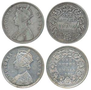 Victoria Queen, Silver Rupee, Bombay Mint, 1862, A / II / 0 / 6, (Prid 86). Fine and About