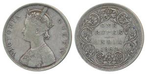Victoria Queen, Silver Rupee, 1862, Bombay Mint, B / II / 0 / 7, (Prid 88). Fine+, Rare.