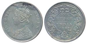 Victoria Queen, Silver Rupee, 1862, Bombay Mint, A / II / 0 / 8 (Prid 89). Ex-mount, About