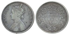 Victoria Queen, Silver Rupee, 1862, Bombay Mint, A / II / 1 / 7, (Prid 90). Fine+, Rare.