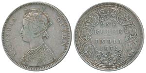Victoria Queen, Silver Rupee, 1862, Bombay Mint, A / II / 0 / 9, (Prid 92). About Very Fin