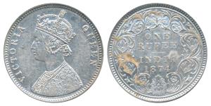 Victoria Queen, Silver Rupee, 1874, Calcutta Mint, A1 / I / No mint mark, (Prid 112). Abou
