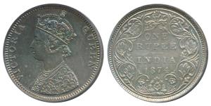 Victoria Queen, Silver Rupee, 1874, Bombay Mint, C1 / II / No mint mark (Prid 141). Nice t