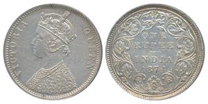 Victoria Queen, Silver Rupee, 1874, Bombay Mint, A2 / II / No mint mark, re-engraved, (Pri