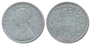 Victoria Queen, Silver Rupee, 1874, Bombay Mint, A2 / II dot, (Prid 143). About Very Fine,