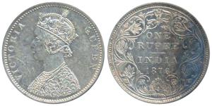 Victoria Queen, Silver Rupee, 1876, Bombay Mint, A2 / II / dot, Unlisted in Pridmore. Abou