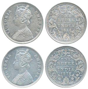 Victoria Empress, Silver Rupee, 1878, Bombay Mint, A3 / II / dot, (Prid 151); 1878, Bombay