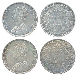 Victoria Empress, Silver Rupee, 1878, Bombay Mint, A3 / I / dot, (Prid 152); 1879, Bombay 