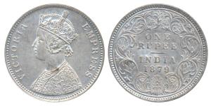 Victoria Empress, Silver Rupee, 1879, Calcutta Mint, A1 / I / C incuse, (Prid 117). About 