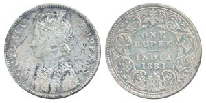 Victoria Empress, Silver Rupee, 1881, Bombay Mint, A3 / I / dot, (Prid 158). Fine.