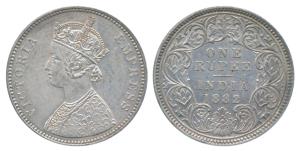 Victoria Empress, Silver Rupee, 1882, Calcutta Mint, A1 / I / C incuse (Prid 120). About U