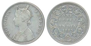 Victoria Empress, Silver Rupee, 1885, Bombay Mint, A3 / II / B raised in top and bottom fl