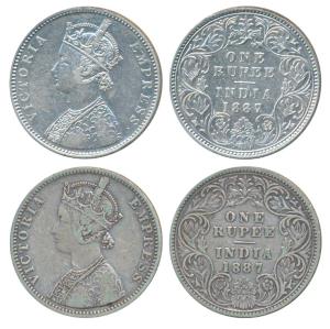 Victoria Empress, Silver Rupee, 1887, Bombay Mint, A3 / I / B incuse (Prid 172A); 1887, Bo