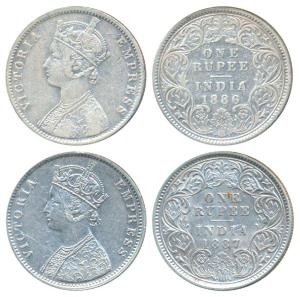 Victoria Empress, Silver Rupee, 1887, Calcutta Mint, A4 / I / C incuse, (Prid 127); 1886, 