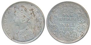 Victoria Empress, Silver Rupee, 1887, Calcutta Mint, A4 / I / C incuse, (Prid 127). About 