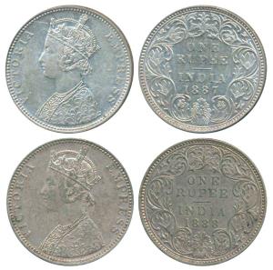 Victoria Empress, Silver Rupee, 1887, Bombay Mint, C2 / I / B incuse, inverted; 1888, Bomb