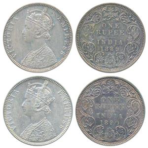 Victoria Empress, Silver Rupee, 1889, Bombay Mint, C2 / I / B incuse, (Prid 177); 1890, Bo