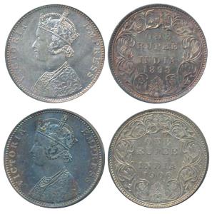 Victoria Empress, Silver Rupee, 1893, Bombay Mint, C2 / I / B incuse, (Prid 182); 1900, Bo