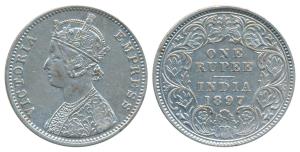Victoria Empress, Silver Rupee, 1897, Calcutta Mint, C3 / I / C incuse (Prid 136). Very Fi