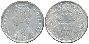 Victoria Empress, Silver Rupee, 1897, Calcutta Mint, C3 / I / C incuse (Prid 183). Fine+.