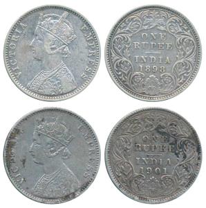 Victoria Empress, Silver Rupee, 1898, Calcutta Mint, C3 / I / C incuse (Prid 137); 1901, C