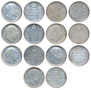 Edward VII, Silver Rupee (7), 1903, 1904, 1905, 1906, 1907, 1908 & 1909, Bombay & Calcutta