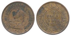 George V, Copper ½ Pice, 1924, Error, double struck on obv. such that the reverse floral d