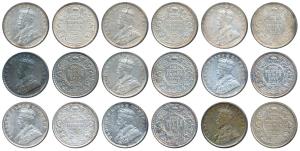 George V, Silver Rupee (9), 1912, 1914,1915,1916 & 1920 Calcutta Mint; 1913, 1915,1917,191