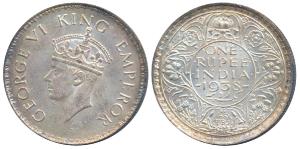 George VI, Silver Rupee, 1938, Bombay Mint, A / I / without dot (Prid 233). Uncirculated.